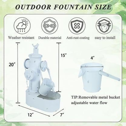 Metal Fire Hydrant Solar Water Fountain with Backup Battery | water fountain outdoor,Solar Fountain Bird Bath for Garden, Patio & Yard Decor,Working at Night for at Least 6 Hours (White)