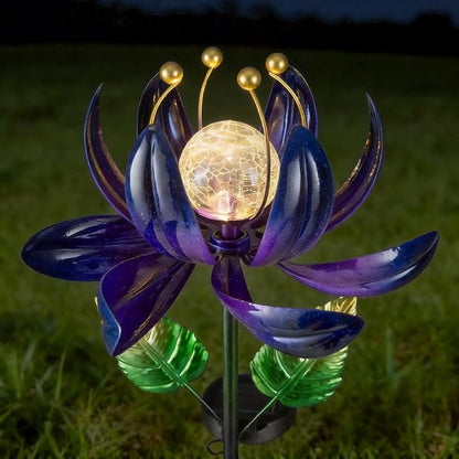 AIINY Solar Purple Metal Flower Wind Spinners, Colorful Spinning Windmill Lotus Yard Art Lights with LED Crystal Ball Decorative Stake Lighting Flower Sculpture