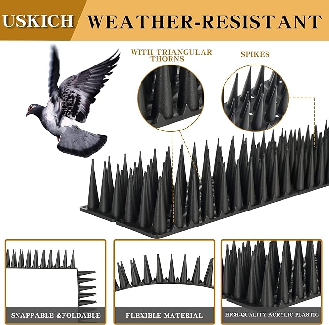 Bird Spikes 30 Packs Outdoor Cat and Bird Deterrent Spikes, Defender Spikes - Keep Pigeon, Cat & More Birds Away from Fences and Roof, Anti Theft Climb Strips (2023 Upgraded | 42.3 feet)