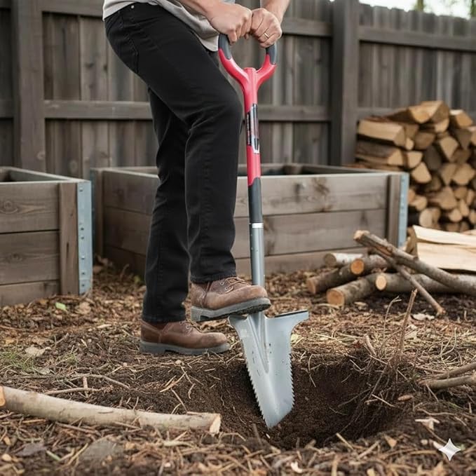 Root Slayer 22011 Garden Shovel, Serrated Blade, Red