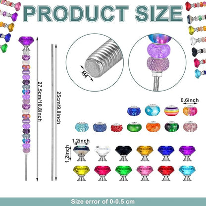 Tigeen 236 Pcs Garden Stake DIY Fairy Wand Plant Stake with 12 Colorful Crystal Stopper Top 12 Threaded Rod with 200 Large Hole Bead for Spring Summer Holiday Outdoor Decorations(Classic)