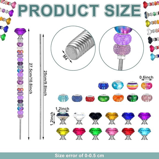 Tigeen 236 Pcs Garden Stake DIY Fairy Wand Plant Stake with 12 Colorful Crystal Stopper Top 12 Threaded Rod with 200 Large Hole Bead for Spring Summer Holiday Outdoor Decorations(Classic)