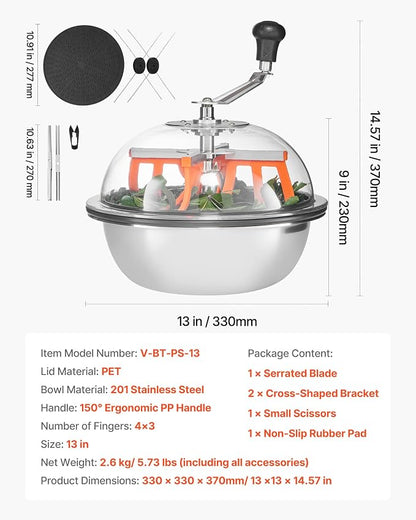 VEVOR Bud Leaf Bowl Trimmer 13", Spin Cutting Machine with Clear Visibility Lid, Sharp Stainless Steel Blades, Wet & Dry Trimming for Buds, Leaves, Hydroponics, Hand Pruner Included (Upgraded Version)