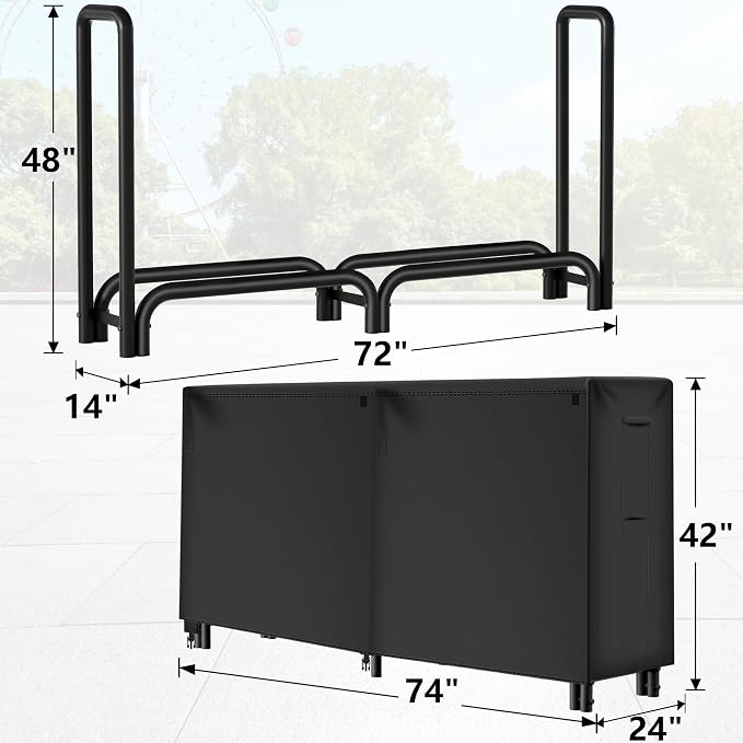 Amagabeli 6ft Firewood Rack Outdoor with Cover Heavy-Duty Wood Racks Indoor for Fireplace Log Holder Fire Wood Storage Rack and Cover Set Black