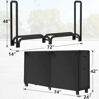 Amagabeli 6ft Firewood Rack Outdoor with Cover Heavy-Duty Wood Racks Indoor for Fireplace Log Holder Fire Wood Storage Rack and Cover Set Black