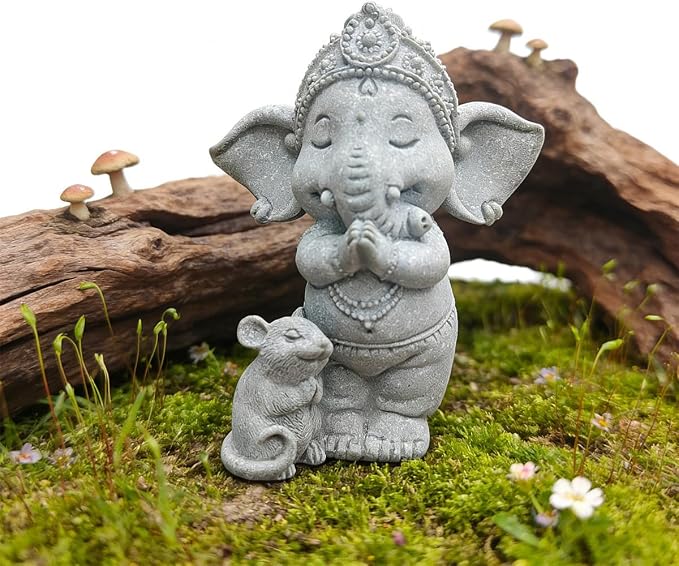 livelyfish Small Elephant Statue Sandstone Figurine Hindu Meditation Buddha Sculpture for Fish Tank Aquarium Decoration (E)