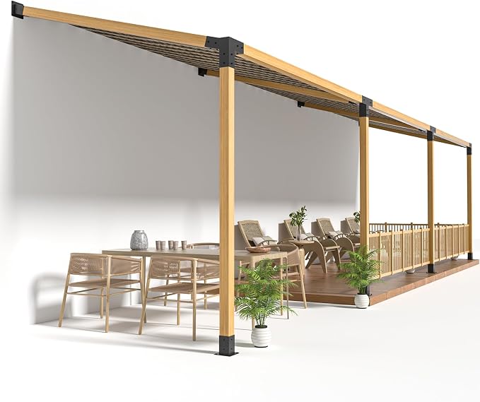 Heavy Duty 15°Slanted Roof Wall Mount 4x4 Pergola Bracket Kit,TROPTOLKY Angled 4x4 Wood Post Bracket,DIY Pergola Gazebo Kit 4-Way(3PCS)