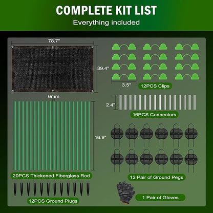Uyittour Garden Shade Kit 78.7"x39.4", 70% Black Shade Cloth with Hoops for Plants, Raised Garden Bed Shade Cover for Heat Protection, Sun Shade for Outdoor Vegetables, Flowers & Greenhouse