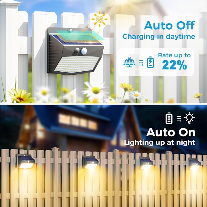 Peasur 16 Packs Solar Outdoor Lights Motion Sensor Solar Security Light Waterproof with 3 Lighting Modes Solar Powered Wall Lights Outside for Garden Fence Yard, Warm White