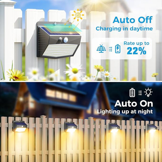 Peasur 16 Packs Solar Outdoor Lights Motion Sensor Solar Security Light Waterproof with 3 Lighting Modes Solar Powered Wall Lights Outside for Garden Fence Yard, Warm White