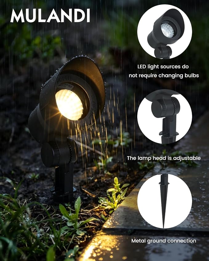 Low Voltage Landscape Spotlights 20W 12V LED Outdoor Lighting, 3000K Warm White, Adjustable Die-Cast Aluminum Lights for Garden, Yard, and Patio 6 Pack