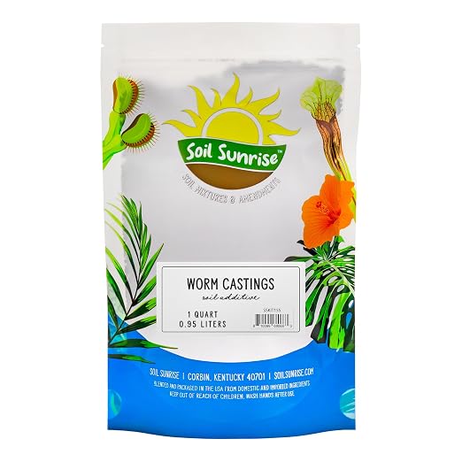 Soil Sunrise Premium Organic Worm Castings (1 Pound) 1QT All Natural Soil Additive, Builder, and Fertilizer