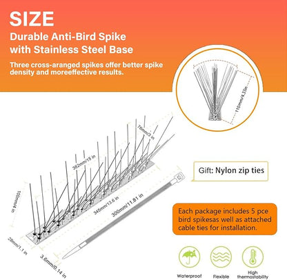 Bird Spikes,Stainless Steel for Outside Easy to Install - 9 Strips 10.17 Feet Coverage
