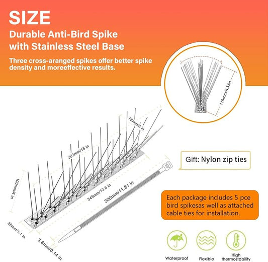 Bird Spikes,Stainless Steel for Outside Easy to Install - 15 Strips 17 Feet Coverage
