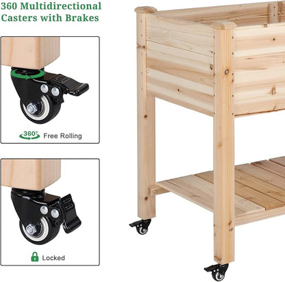 VINGLI 45.7"x22.4"x32.4" Elevated Raised Garden Bed Outdoor, Heavy Duty Wood Planter Box with Legs, Bed Liner Included, for Vegetables, Fruits, Sturdy Long Lasting Planter Box (Nuture - with Wheel)