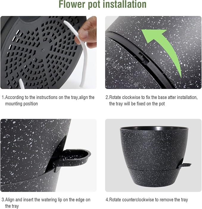 WSMKSZ 12/10/9 inch Large Self Watering Pots, Planter, Plant Pots with Mesh Drainage Holes for Indoor Outdoor Garden Plants, Plastic Flower Pots with Removable Deep Reservoir, Speckled Black