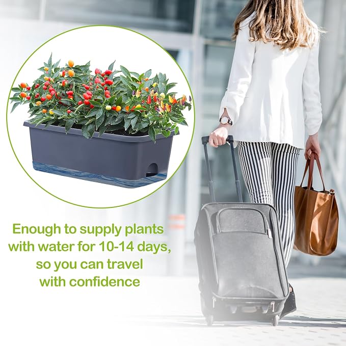 Oliz Window Box Planter 8 Pcs, 17 Inches Rectangle Flower Pots with Drainage Holes and Trays, Vegetable Planters for Windowsill Patio Garden Balcony Home Porch Yard Indoor Outdoor (Grey)
