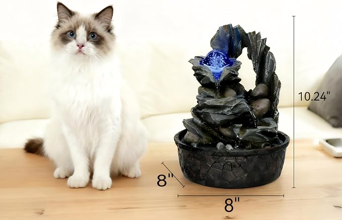 Three Bowls with Rotating Ball Flowing Tabletop Fountain Home Décor Indoor Decor Waterfall Sound Zen Mini Fountain Multicolor LED Light