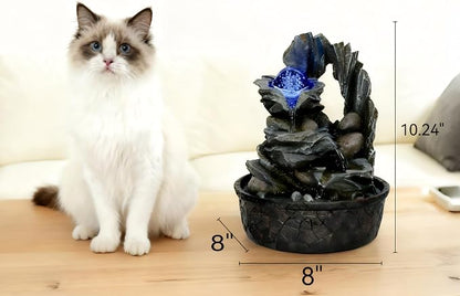 Three Bowls with Rotating Ball Flowing Tabletop Fountain Home Décor Indoor Decor Waterfall Sound Zen Mini Fountain Multicolor LED Light
