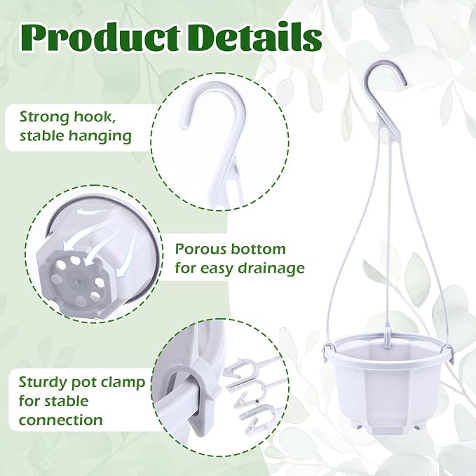 Roshtia 24 Pcs Hanging Plastic Planter Pot with Hook Flower Pots Baskets Hanging Nursery Planter Holder for Outdoor Indoor Plant Garden(Ceramic White,3.7 Inch)
