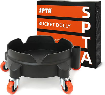 SPTA Bucket Dolly with 5 Wheels, Car Wash Bucket Roller, Easy Push Rolling Barrel Dolly System for Washing, Waxing, Removable Bucket Mover, Polishing Car Accessories Black
