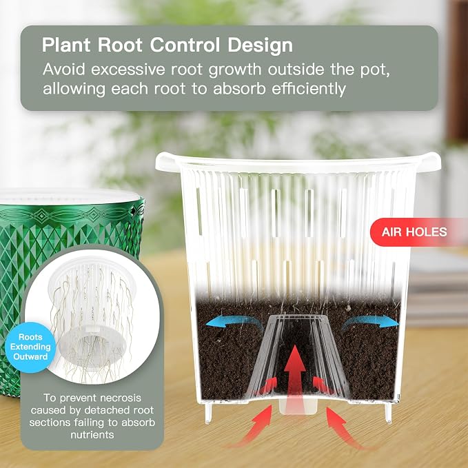 QCQHDU Hanging Planters for Indoor Plants, 2-Pack, 5.7 Inch, Emerald | Plastic, Self Watering Plant Hanger, with Drainage Holes, 3 Hooks Chains, For Garden Home