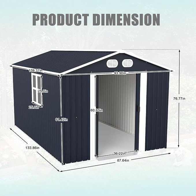 YOPTO 8x12 FT Outdoor Storage Shed, Metal Garden Shed with Window, Lockable Door & Sloped Roof, Large Waterproof Utility Tool Shed for Backyard, Garden, Patio, Lawn, Dark Gray