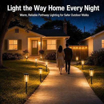 Qualdout 8 Pack Solar Pathway Lights Outdoor, Warm White Solar Garden Lights, IP65 Waterproof Solar Powered Landscape Lights with Auto On/Off, Clear Lens Path Lights for Walkway Yard Patio Driveway