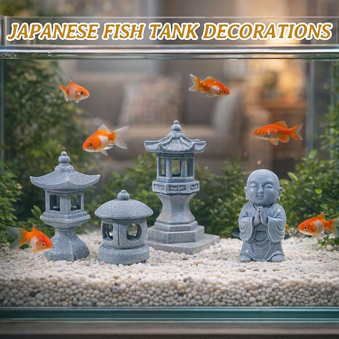 Exasinine Mini Pagoda Garden Statue, Japanese Style Pagoda Lantern Figurines Japanese Garden Decor for Zen Garden, Aquarium Landscape, Micro Yard & Meditation Space Decoration