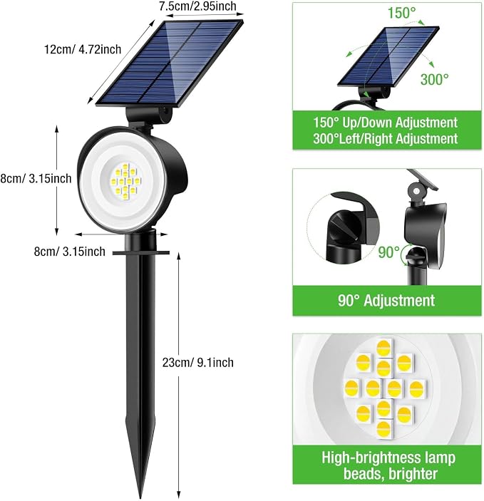 nipify 2 Pack Solar Lights Outdoor Waterproof, 3 CCT Solar Spot Lights with 2 Brightness Landscape Spotlights for Outside Garden Yard Trees