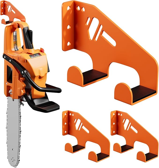 XZHXFX Chainsaw Hanger Wall Mount - Heavy Duty Chainsaw Holder for Garage Organization, Storage Shed Organizer, Chainsaw Rack with Protective Pad, Garage Tools, 3 Pack(Orange)