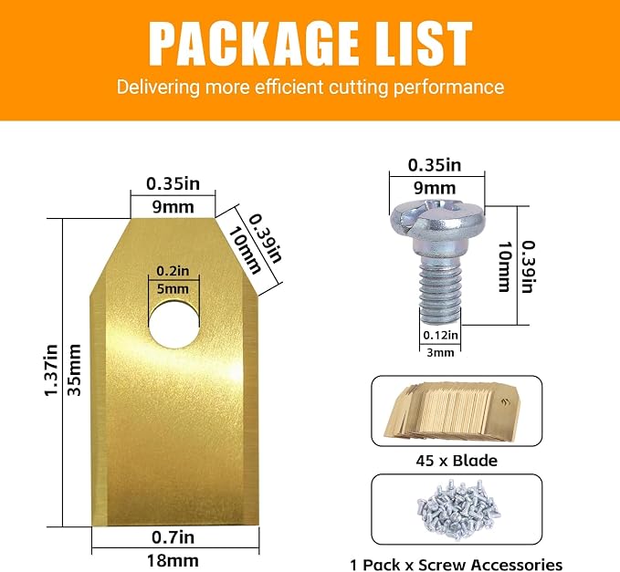 Robot Mower Golden Replacements Stainless Steel with1 Pack Screw Accessories for Lawn Mowing Robots McCulloch Robotic Lawnmowers Husqvarna（10 * 18 * 35mm） (45PCS)