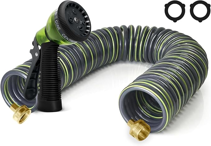 Coil Hose 75FT EVA Coil Garden Hose With 3/4'' Brass Connector Coiled Water Hose Lightweight And No Kink Includes 7 Patterns Spray Nozzle For Outdoors Lawn Watering Car Washing
