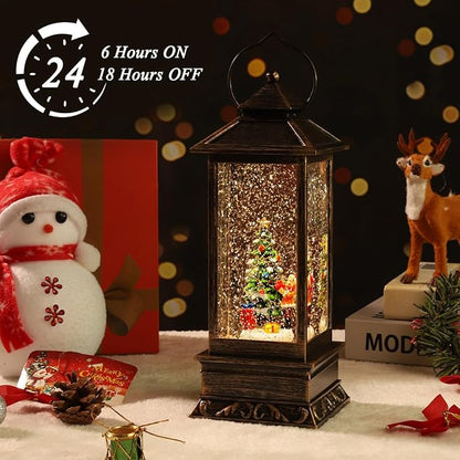 Christmas Snow Globe Lantern-Spark with Music Vintage Home Holiday Decor | Vintage Crystal Snow Lamp With Music And Sparkling Snow Scenery, 6h Timer; Indoor Christmas Tree Shaped Holiday Decorations