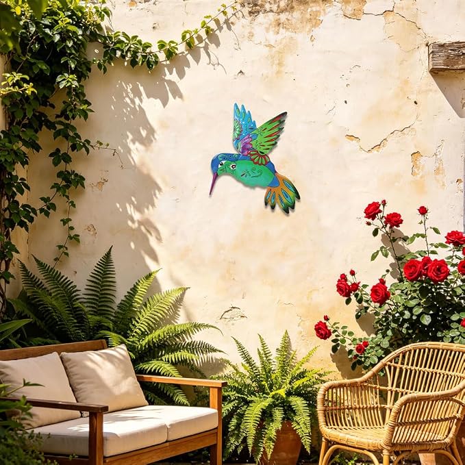 VEWOGARDEN Hummingbird Wall Art, Large Outdoor Metal Hanging Wall Decor for Home Outside Patio Garden Fence Decorations