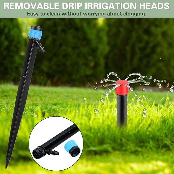 SiliFine 120 Pcs Drip Irrigation Emitters for 1/4'' Drip Irrigation Tubing 60 Irrigation Emitters Sprayer 60 Adjustable 360 Degree Water Flow Drippers for Patio Lawn Garden Watering