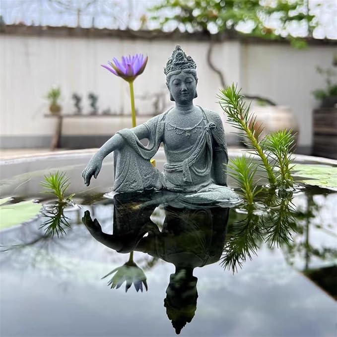 livelyfish Aquarium Buddha Statue Sandstone Buddha Figurines Zen Decor Meditating Buddha Statues for Underwater Landscaping Garden Decoration (S)