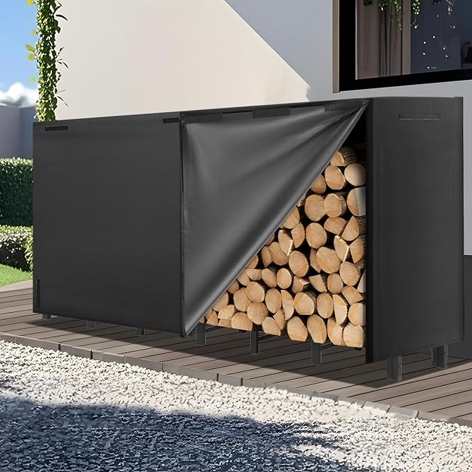 Kendane 8FT Firewood Rack Outdoor with Cover, Heavy Duty Adjustable Firewood log Storage & Holder, Wood Pile Lumber Storage Rack Stacking Outside for Courtyard Patio.