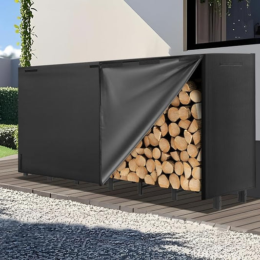 Kendane 8FT Firewood Rack Outdoor with Cover, Heavy Duty Adjustable Firewood log Storage & Holder, Wood Pile Lumber Storage Rack Stacking Outside for Courtyard Patio.