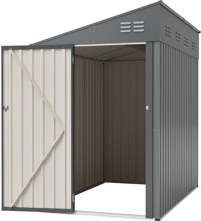 YOPTO 4x7 FT Lean to Storage Shed, Outdoor Metal Wall Side Storage Sheds with Lockable Door,Small Garden Tool Shed for Backayrd, Patio,Lawn,Easy Assembly,Gray