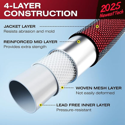 2026 Upgraded Non-Expanding Garden Hose - 100FT Lightweight Flexible, High-Pressure Anti-Kink/Burst-Resistant Lead-Free Outdoor Water Hose (Gray/Red)