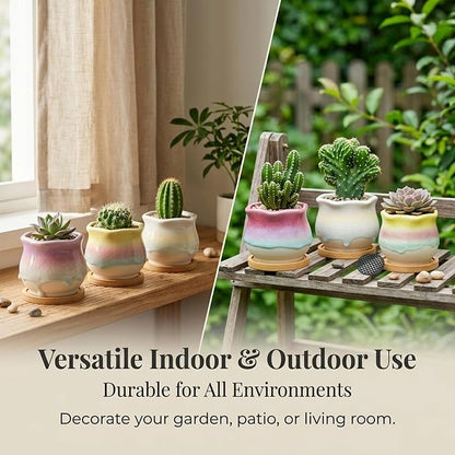 6 Pack Ceramic Succulent Planters, 3.54" W × 3.35" H Gradient Crackle Glaze Flower Pots for Succulents, Cacti, Small Plants, Creative Gardening Decorative Planter Containers
