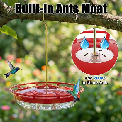 FEED GARDEN Hummingbird Feeders for Outdoors,16oz Leak-Proof Dish-Style Nectar Feeder Built-in Ant Moat, 5 Feeding Ports, Wide Mouth Easy Clean, BPA-Free Garden Decor Gifts