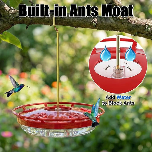 FEED GARDEN Hummingbird Feeders for Outdoors,16oz Leak-Proof Dish-Style Nectar Feeder Built-in Ant Moat, 5 Feeding Ports, Wide Mouth Easy Clean, BPA-Free Garden Decor Gifts