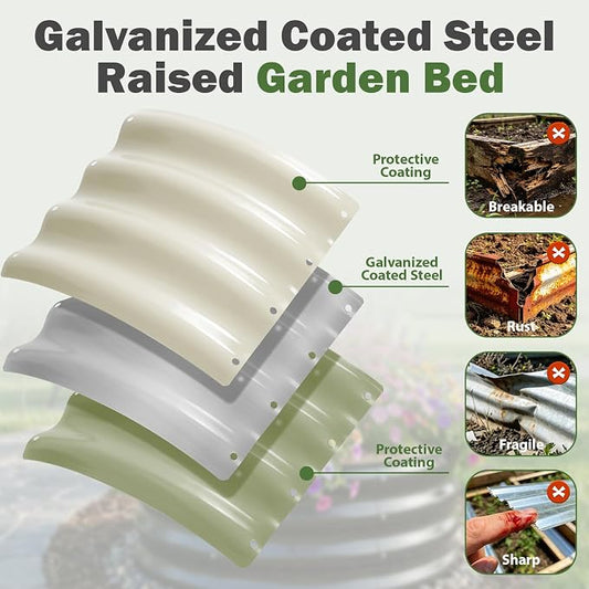 3 PCS Round Raised Garden Bed 2x2x1 ft, Metal Outdoor Planter Box Kit with Safety Rubber Edge, Easy Assemble Bottomless Small Planting Container for Vegetable, Flower, Fruit, White