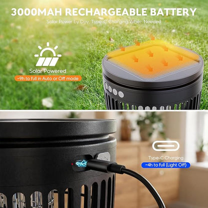 Solar Bug Zapper Outdoor, Mosquito Zapper with Flame Light, RGB Projector | 4200V Electric Grid, Solar & USB Charging, Smart Auto Mode, IP65 Waterproof Mosquito Zapper for Patios Gardens Camping Yards