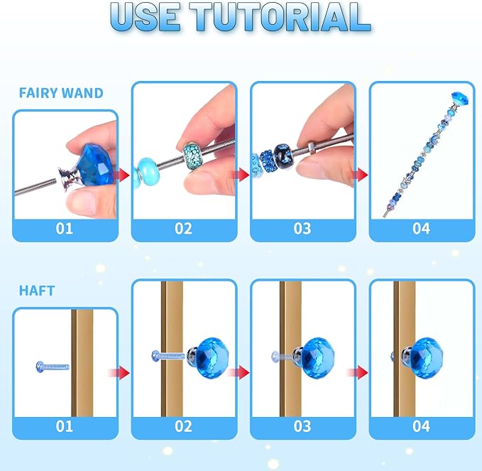 AIPRIDY DIY Crystal Beaded Fairy Wand Garden Stakes Kit, Colorful Decorative Wands with Assembly Guide, 12 or 10 Inch Threaded Rods,Outdoor Garden Decoration Set (158, Purple+Hybrid Top)