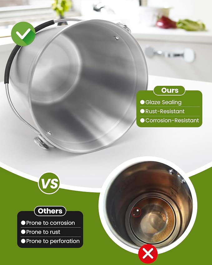 Countertop Compost Bin Kitchen Stainless Steel 1.3 Gallon with Lid, 2 Charcoal Filter for Odorless Composting, Soft-Grip Handle