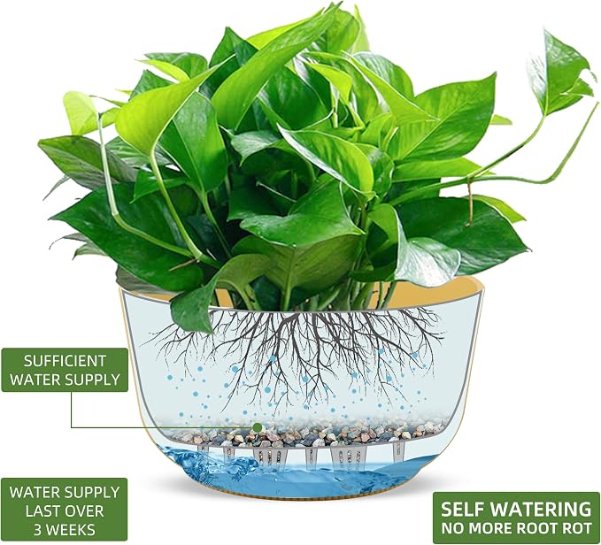 Dexceder 11.2 Inch Self Watering Hanging Planter (2 Pack, Yellow) | Thickened Hanging Basket Flower Plant Pot Indoor Outdoor