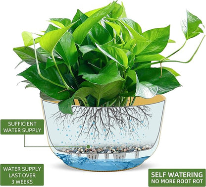 Dexceder 11.2 Inch Self Watering Hanging Planter (2 Pack, Yellow) | Thickened Hanging Basket Flower Plant Pot Indoor Outdoor